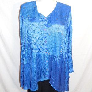 4X Venezia Blue Satiny Beaded Lace Trim Top NWOT